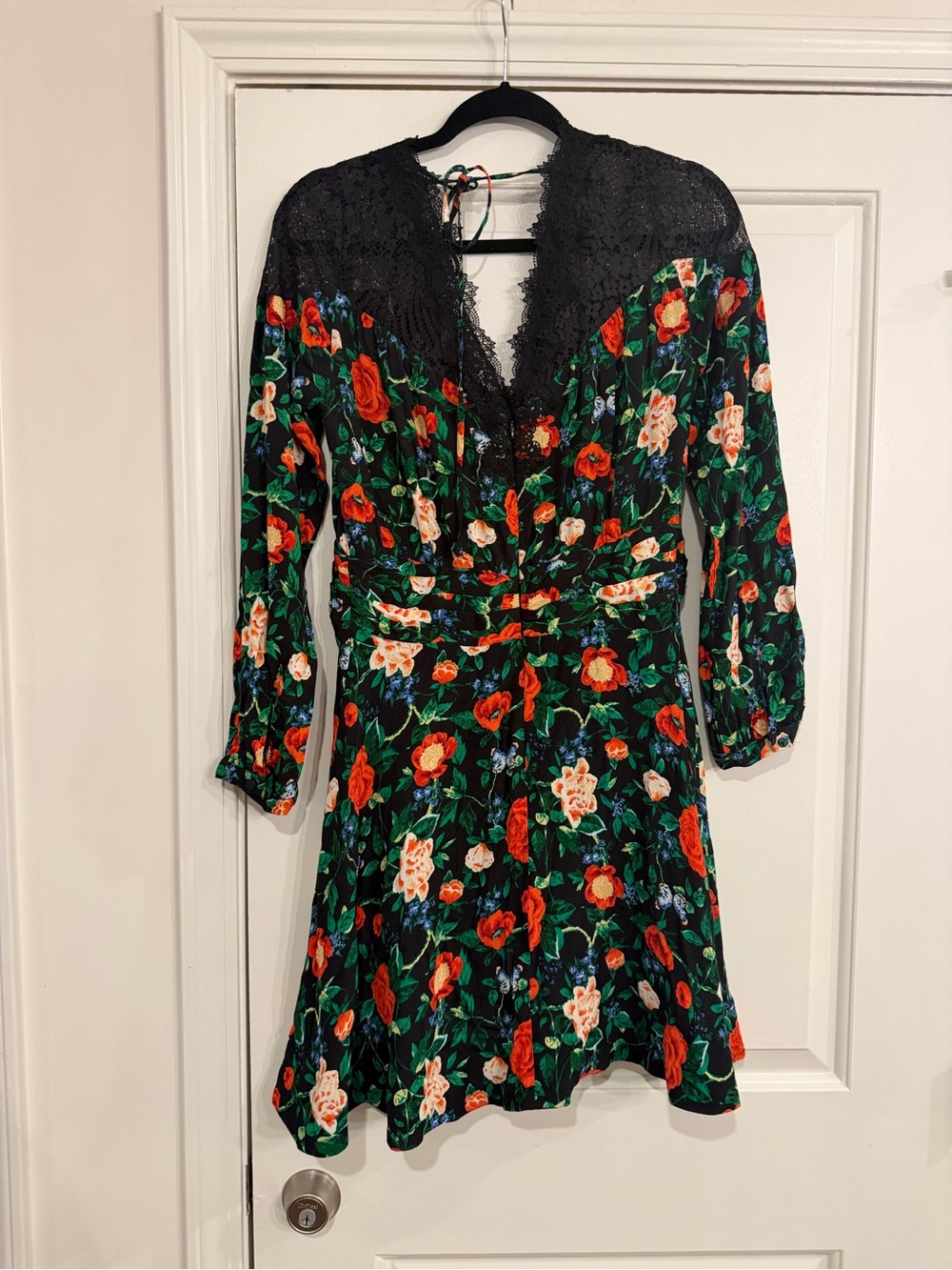 Anthropologie Black Floral Lace-Trim Long Sleeve Dress - Picture 7 of 8